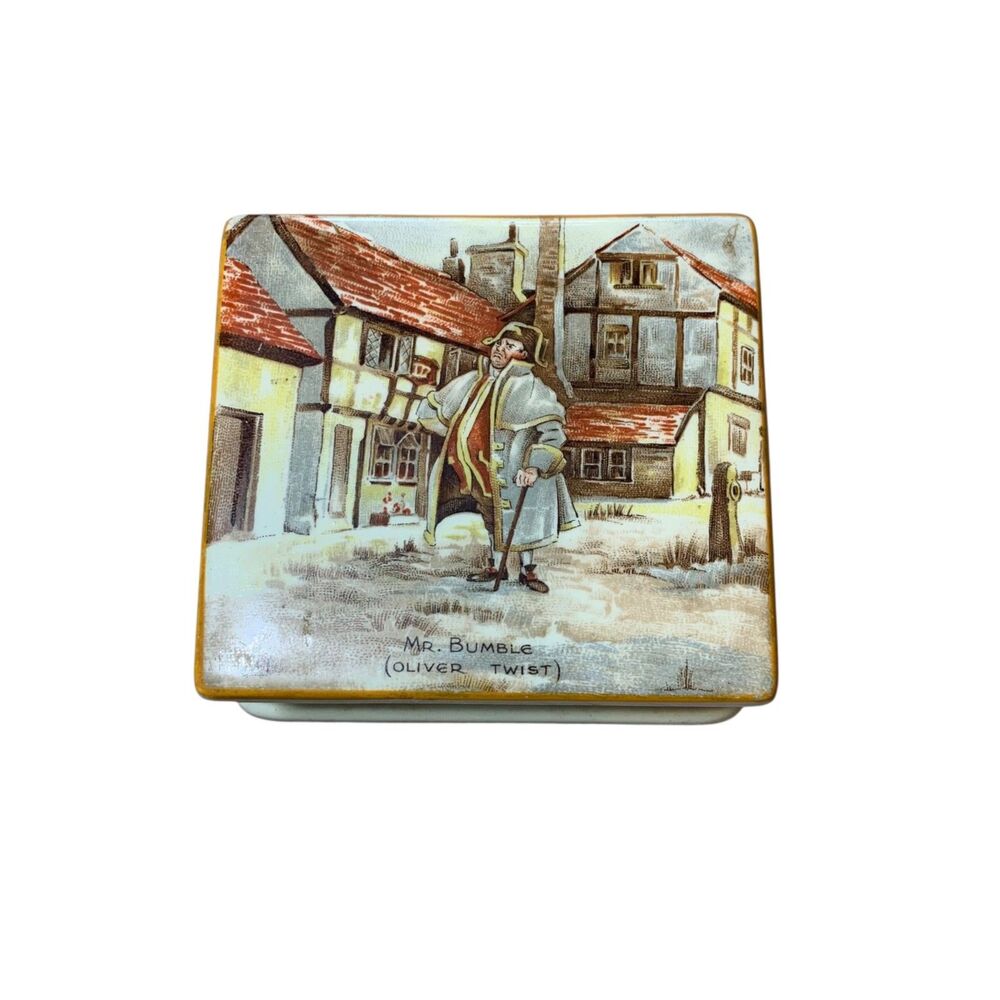 Vintage New Hall Stafforshire Mr Brumble Trinket Box Oliver Twist Dickens
